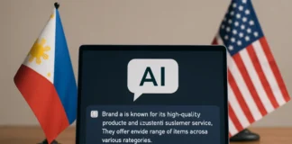 Filipino Brands Are Twice as Visible in AI Answers as US Rivals — but Almost None of Them Own the Source AI visibility in the Philippines: glowing chat interface recommending brand logos