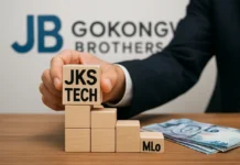 JKS Tech PhilWeb deal: handshake over rising stock chart with gaming tech icons
