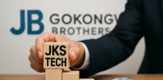 JKS Tech PhilWeb deal: handshake over rising stock chart with gaming tech icons