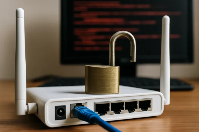 Your Router's Door Was Already Open — the MikroTik SSH Chain CISA Just Confirmed, and the 5-Step Lockdown MikroTik RouterOS SSH exploit patch guide illustration with router and warning shield