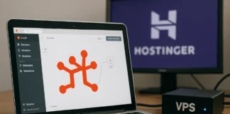 Zapier Charges by the Task. This Setup Charges Almost Nothing — How to Run n8n on Hostinger VPS n8n on Hostinger VPS setup guide illustration with workflow nodes and server