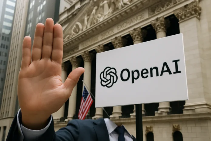 The Rival Just Bought Wall Street a Ticket. OpenAI Burned Its Own — Inside the IPO Refusal That Divides the Frontier OpenAI IPO delay concept illustration with stock ticker and pause symbol