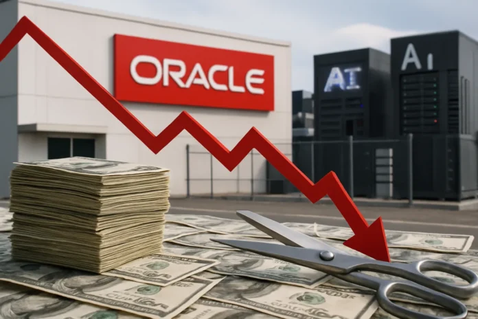 Oracle Filed the Receipt: $700 Million More in Cuts While the AI Bill Soars — the Trade Defines the Era Oracle restructuring AI capex concept illustration with server racks and headcount chart