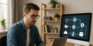 AI automation agency: a solo operator connecting workflow apps on a laptop dashboard