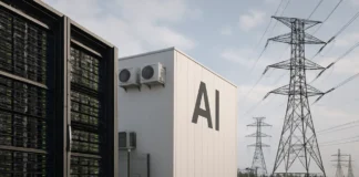 AI data center power: substation transformers feeding an AI data center campus