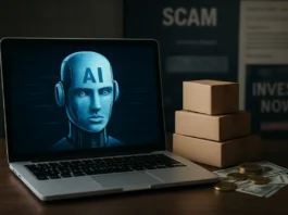 AI Scam Economy: 7 Layers of the Fraud Business Behind Modern Scams AI scam economy showing a modular fraud network of fake sites, stolen data and digital payment rails