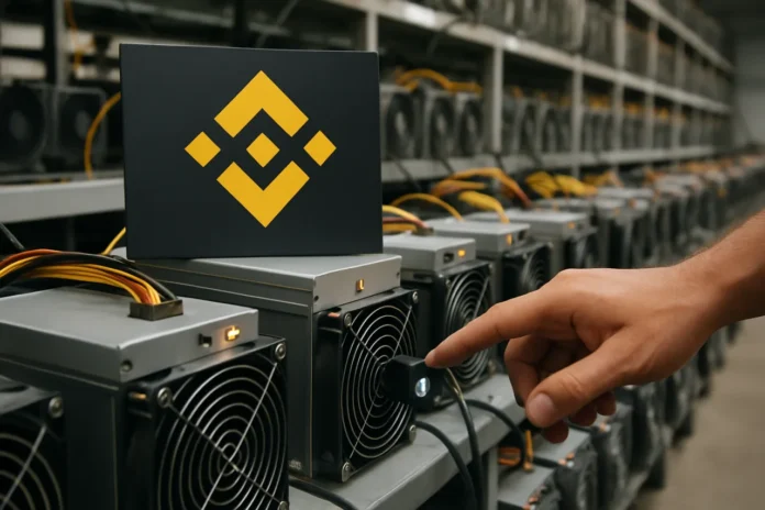 Binance Shuts Mining Pool: Hashrate Retreat Explained in 6 Points Binance mining pool shutdown — idle ASIC miners and the Binance logo in a dark data hall