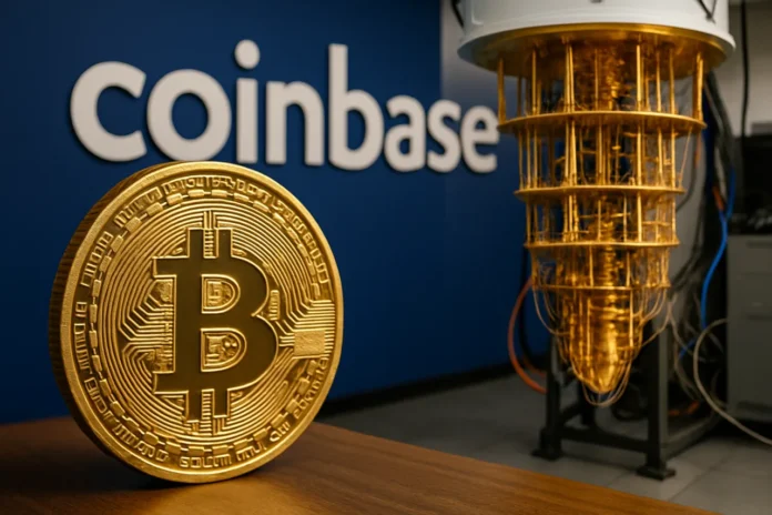 Bitcoin Quantum Warning: Coinbase Holds 5% of BTC — 7-Point Fix Bitcoin quantum warning — glowing quantum computer chip beside the Bitcoin logo and a Coinbase security page