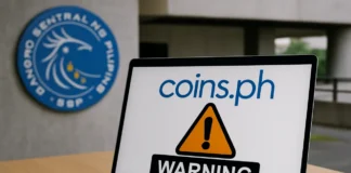 BSP Coins.ph license watch — Bangko Sentral ng Pilipinas facade with a smartphone showing the Coins.ph app