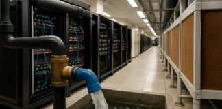 Data center cooling: liquid cold plates and coolant distribution units in an AI server hall