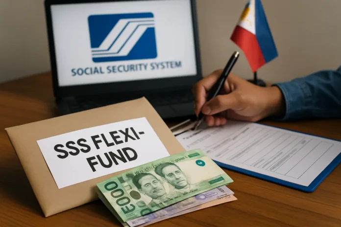 SSS Flexi-Fund for OFWs: The Complete 2026 Guide SSS Flexi-Fund for OFWs — a Filipino overseas worker reviewing savings documents with a calculator and government fund forms