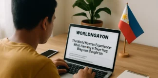 WorldNgayon experience — two Filipino writers at a shared desk reviewing a blog editorial calendar